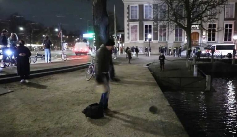 A historical artefact: Dutch fire brigade search water for protestor’s pan