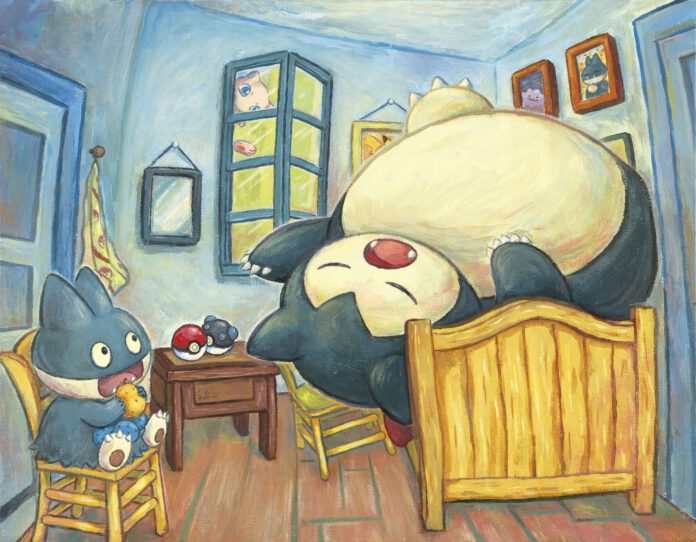 Munchlax-and-Snorlax-in-a-rendition-of-van-goghs-the-bedroom