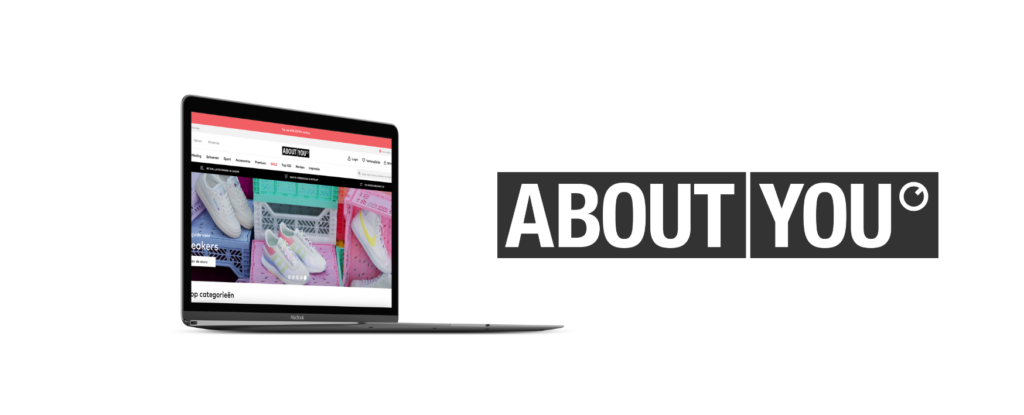 ABOUTYOU, one of the best online stores in the Netherlands, opened on a laptop.