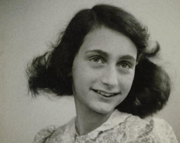 Head-shot-of-Anne-Frank-in-black-and-white