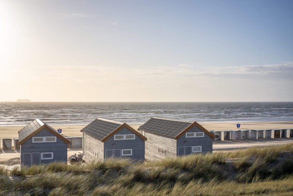 beach houses along the shore in the Netherlands