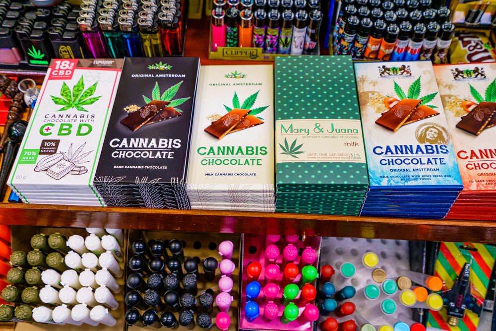 Photo-of-different-brands-ofCBD-infused-chocolates-lined-up-in-stores