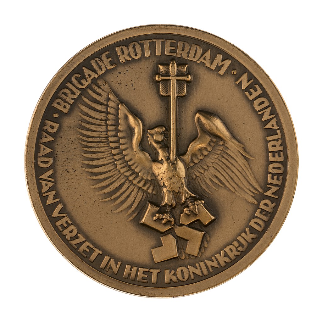 Image-of-a-dutch-council-of-resistance-medallion-from-world-war-two-depicting-an-eagle-breaking-a-swastika
