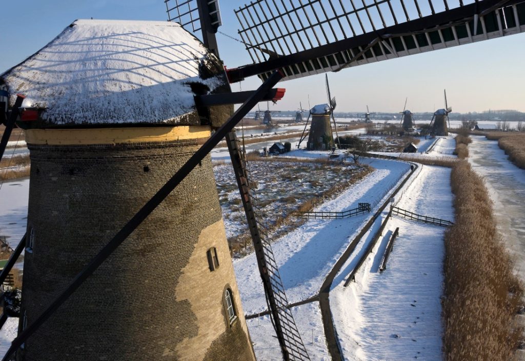 Kinderdijk windmills winter