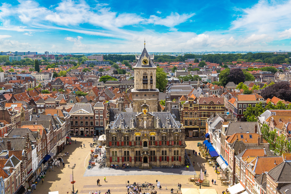 A-panoramic-photo-of-Delft-on-a-sunny-day