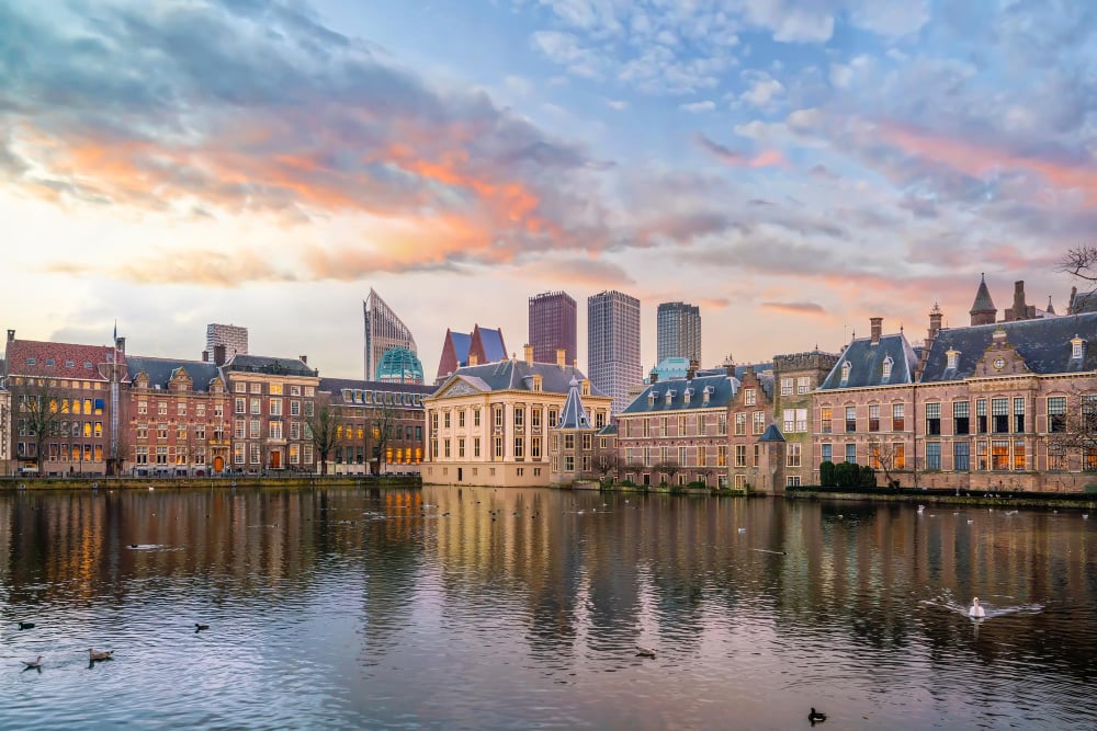 photo-of-Dutch-city-The-Hague-with-sunset-in-background-recommended-city-to-move-to-according-to-mortgage-experts