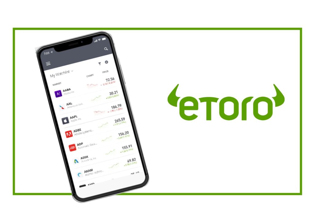 graphic of etoro logo and screenshot showing dutch investment app