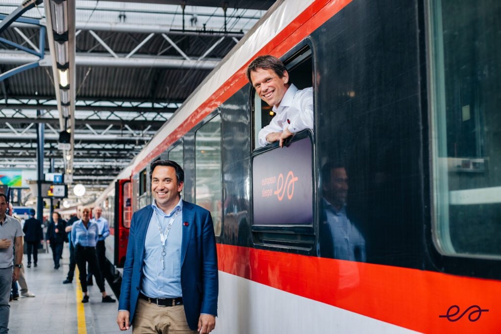 Photo-of-founders-of-European-Sleeper-night-train-Amsterdam-to-Berlin-standing-outside-train