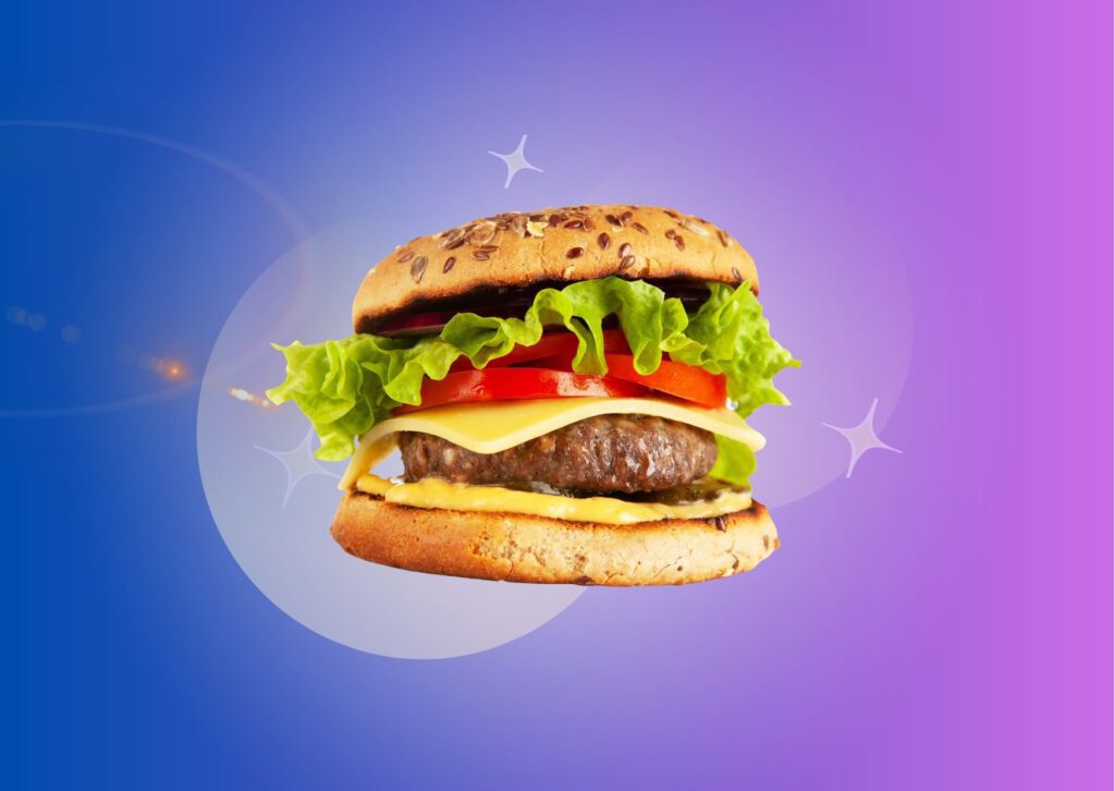 side-view-of-burger-against-blue-to-purple-gradient-background