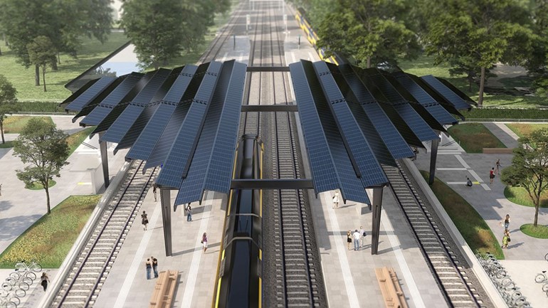 solar-powered train station at delft zuid