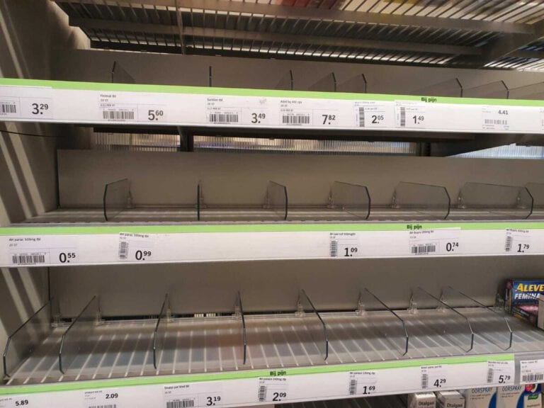Empty shelves in supermarkets in fear of coronavirus