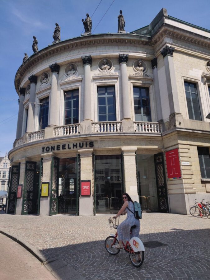 woman on bike in Antwerp