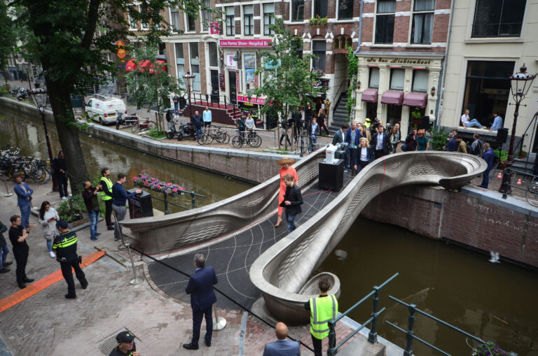 World’s first 3D-printed bridge made entirely of steel is opened in Amsterdam