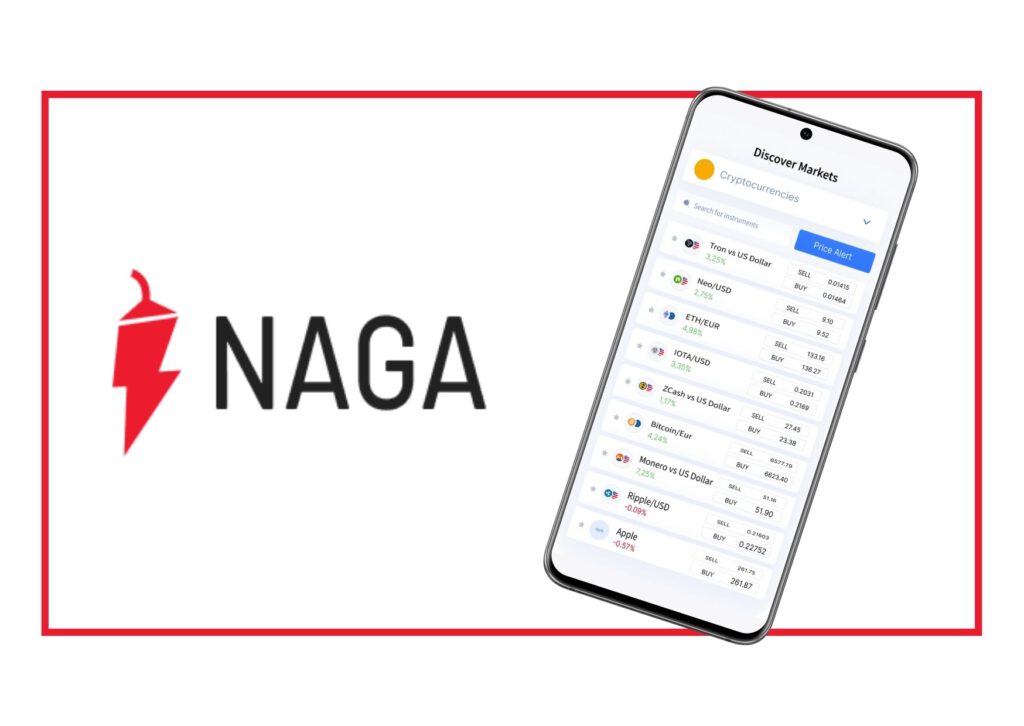 graphic of naga logo and screenshot showing dutch investment app