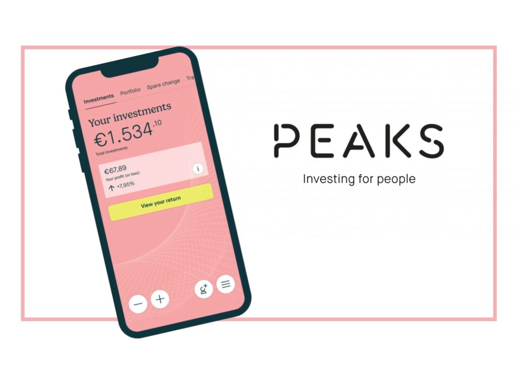 graphic of peaks logo and screenshot showing dutch investment app