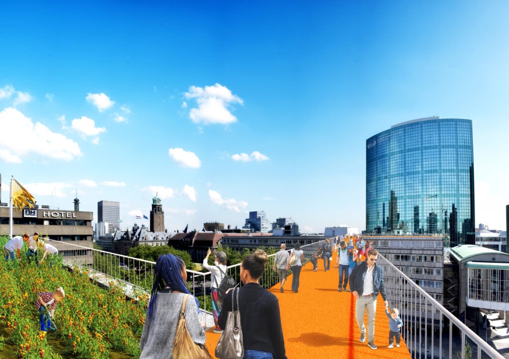 concept-picture-of-people-walking-on-rooftop-bridges-Rotterdam