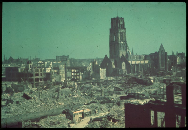 Destroyed Rotterdam after the bombings of 1940