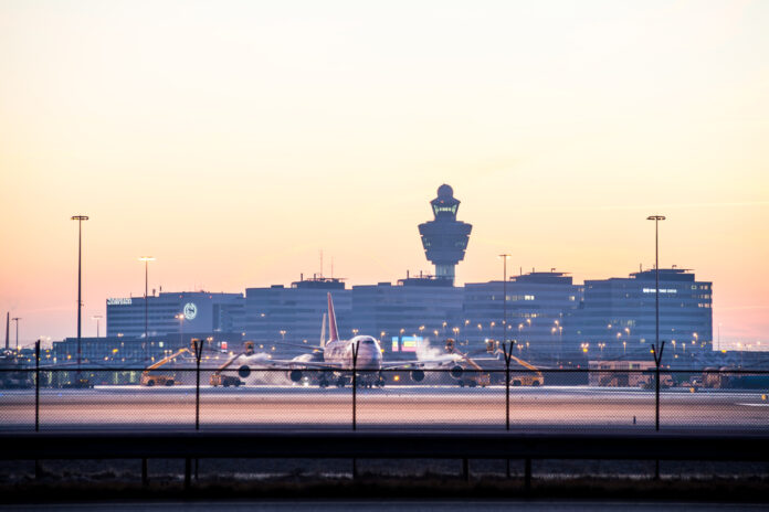Schiphol-airport-from-far-a-way-by-sunrise