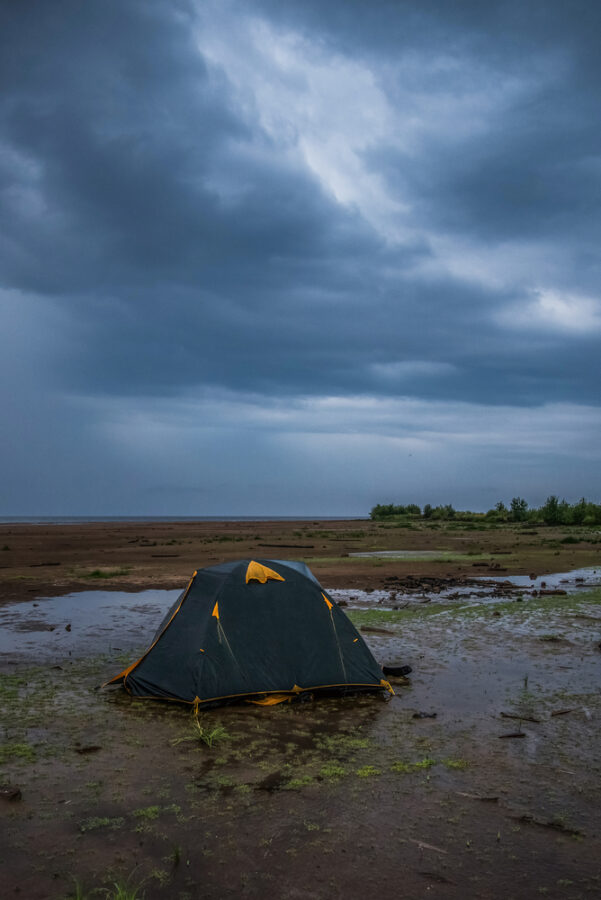 Camping-tent-in-puddle-after-rain-storm-Netherlands 