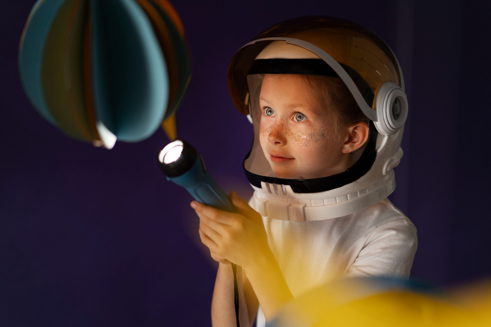 Photo-of-little-boy-wearing-space-helmet-shining-flashlight-enjoying-things-to-do-in-Scheveningen