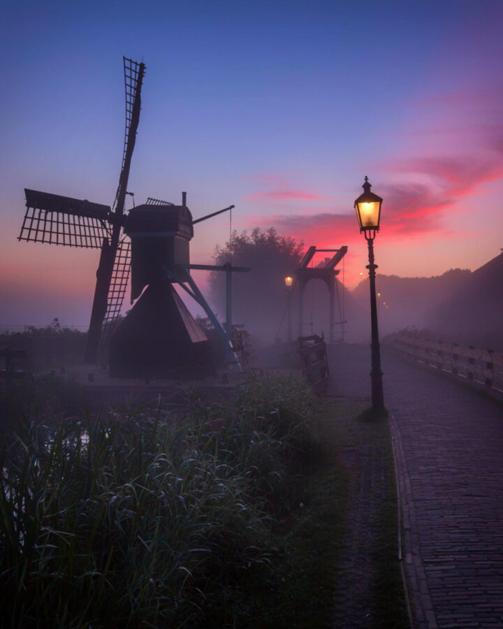 Windmills at the Zaanse Schans at sunset
