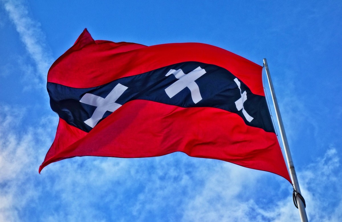 red flag black stripe 3 white crosses