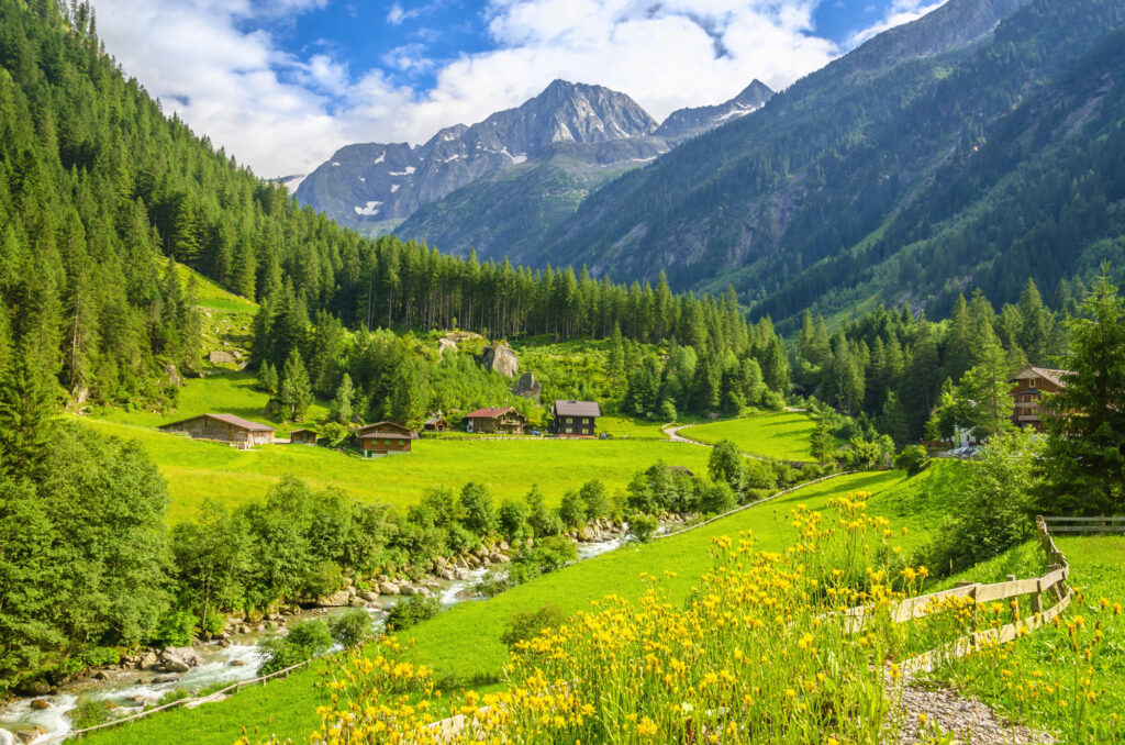 photo-of-austrian-alps-rolling-green-hills-with-trees-and-mountains-in-background