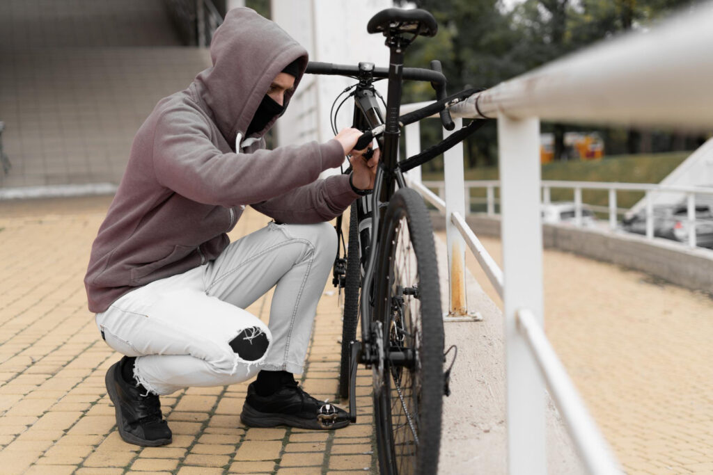 photo-of-man-wearing-balacava-stealing-bike-locked-to-handrail