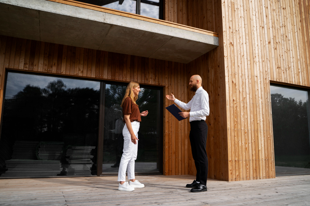 photo-of-woman-standing-outside-home-with-realtor-when-buying-house-Netherlands