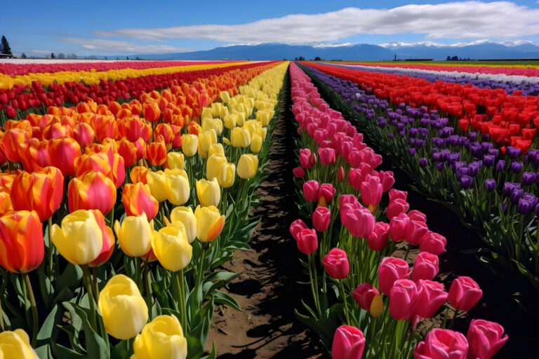photo-of-colourful-tulips-beneath-blue-sky