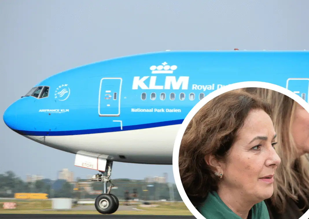 A-composite-image-of-klm-flight-to-tel-aviv-with-amstedam-mayor-femke-halsema