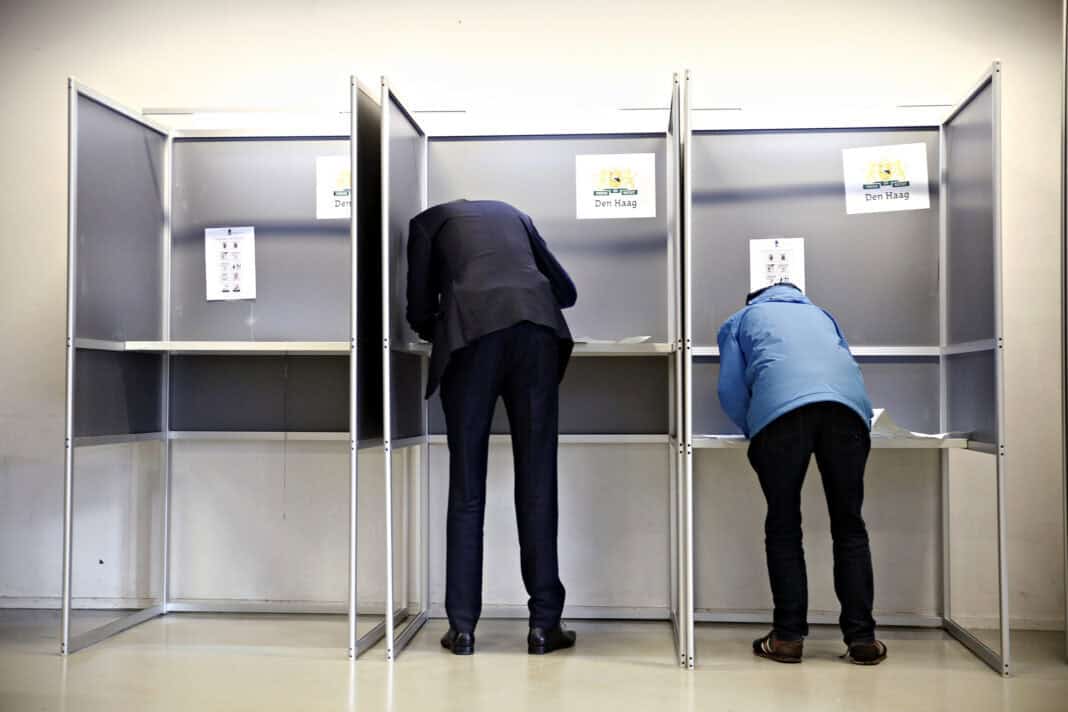 photo-of-two-people-standing-at-voting-booths-in-den-haag-with-backs-to-camera