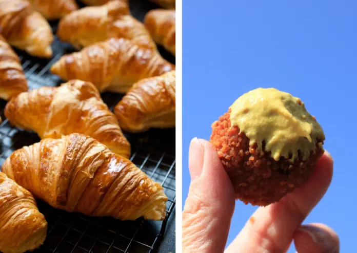 composite-image-of-croissants-and-a-bitterbal-with-mustard