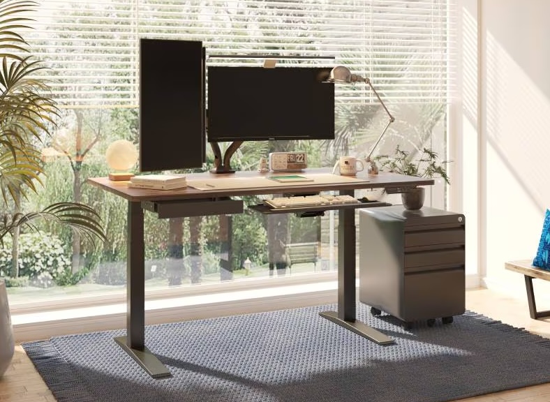 photo-of-flexispot-sit-stand-e7-pro-desk-in-a-sunny-room-with-computer-monitor-on-top