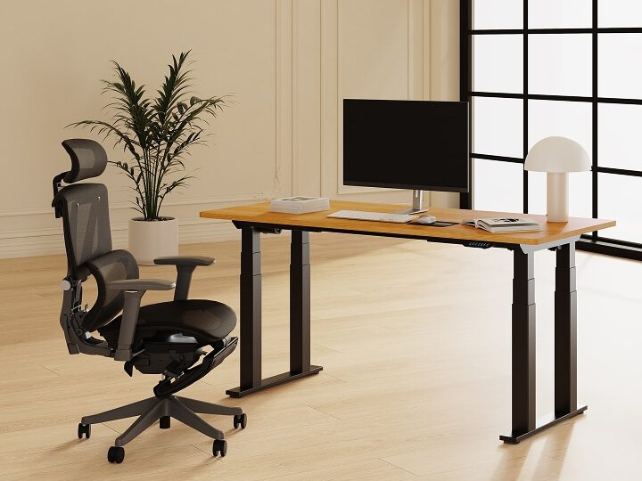 flexispot office setup with a standing desk and adjustable chair