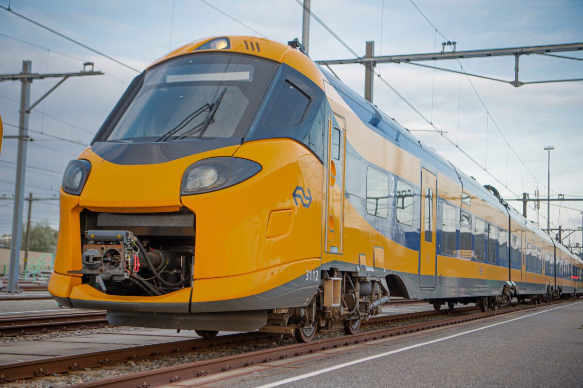 Brand new NS train heads back to the workshop after one day on the tracks