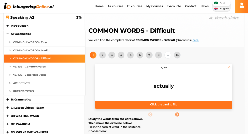 screenshot-of-inburgering-online-speaking-lesson-showing-difficult-word-flashcards