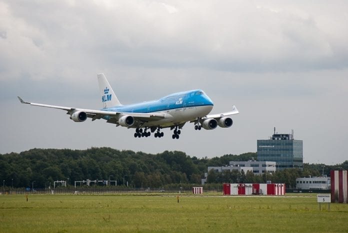 Blue-klm-airpline-landing-in-schiphol-the-netherlands