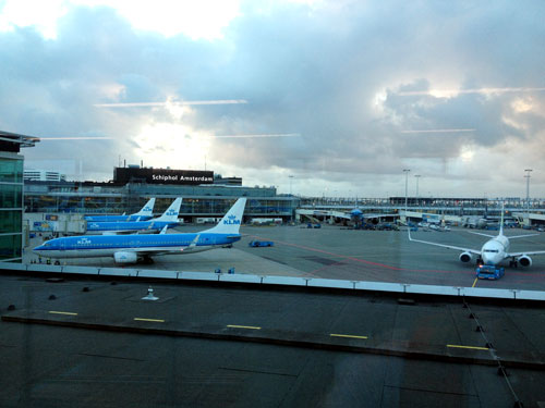 KLM planes sitting at Schiphol airport in Amsterdam