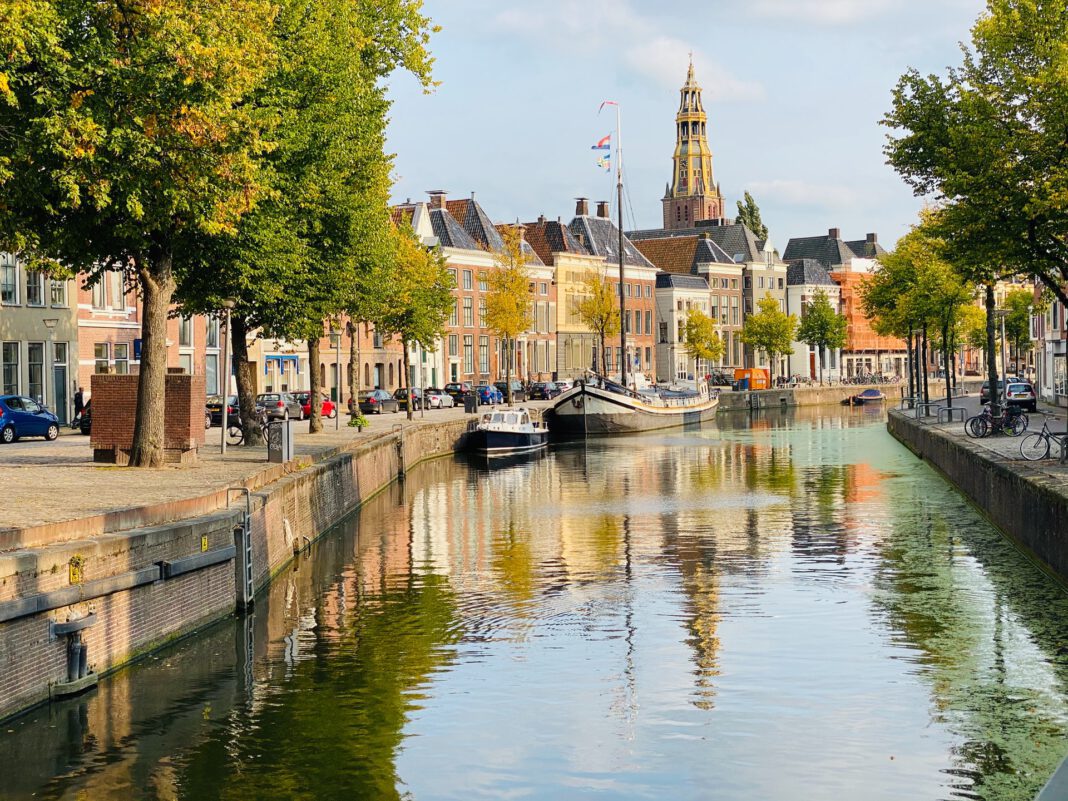 Canal-and-church-tower-in-Groningen