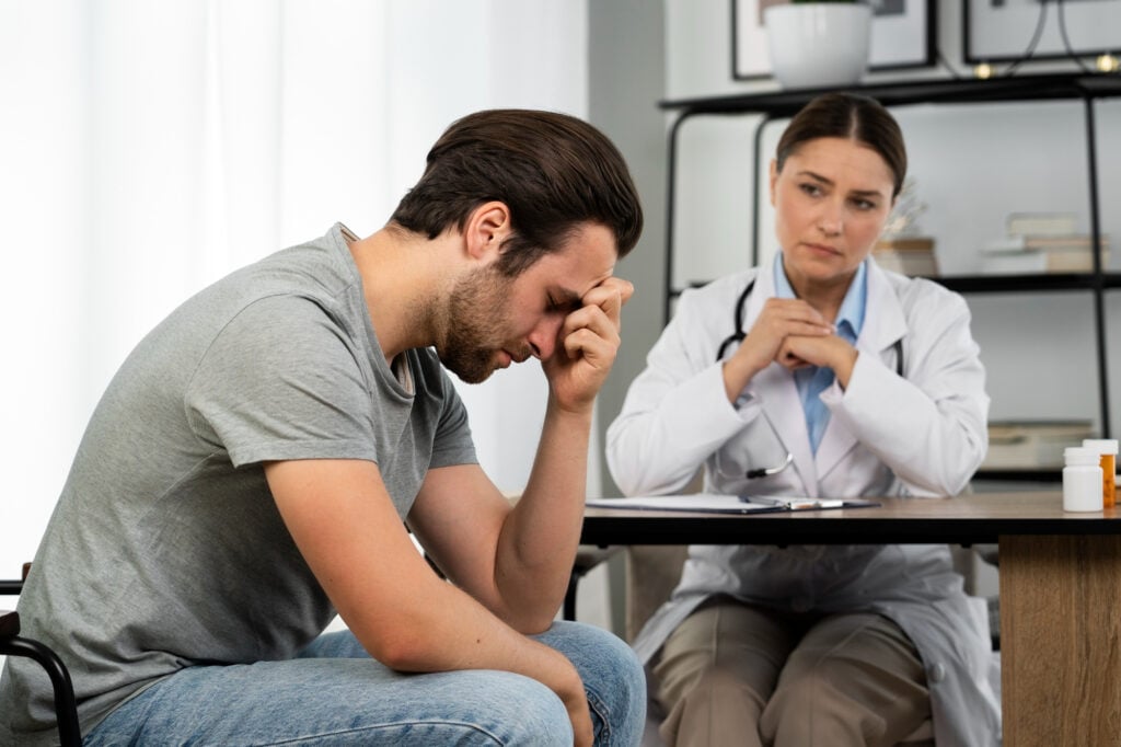 photo-of-patient-in-pain-hunched-over-in-front-of-doctor