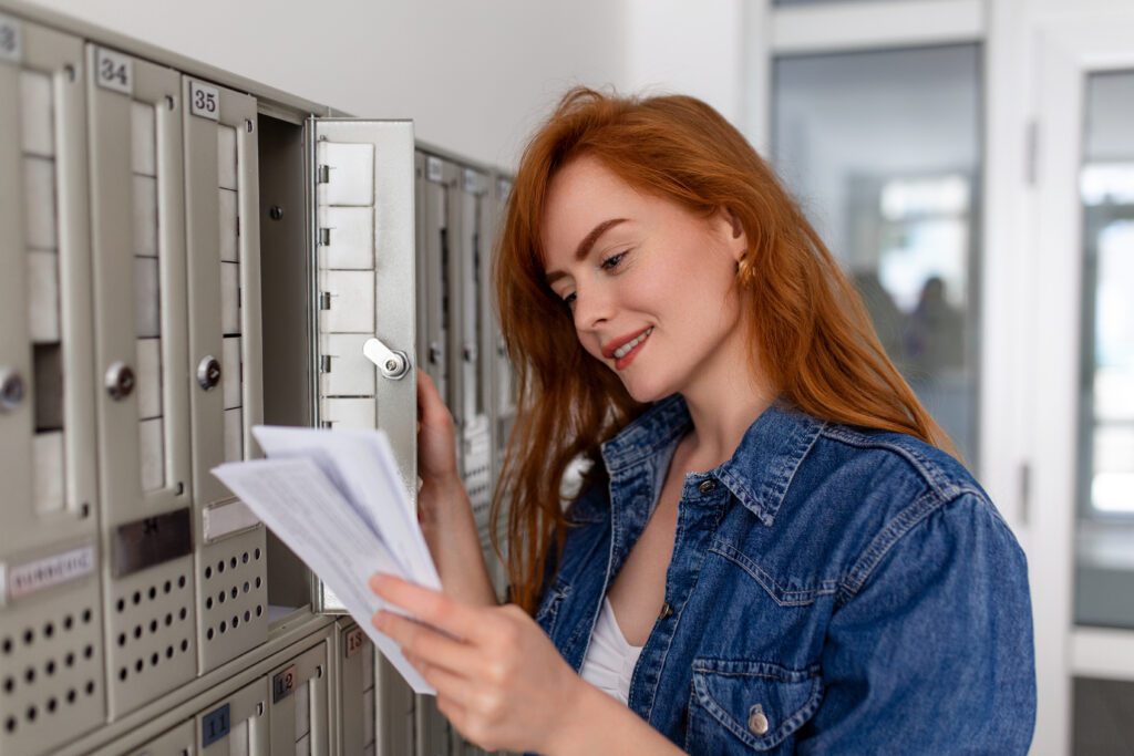 woman-studying-in-the-netherlands-holding-new-letter-containing-BSN-out-of-her-letterbox