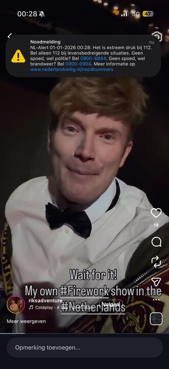 captura de tela da mensagem de emergência holandesa para o ano novo na Holanda