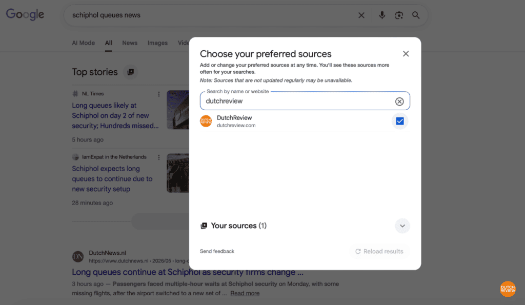 captura de tela da seleção de fontes de notícias do Google-top-stories