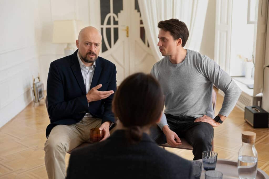 photo-of-men-arguing-while-seeing-mediator-in-the-Netherlands-during-separation