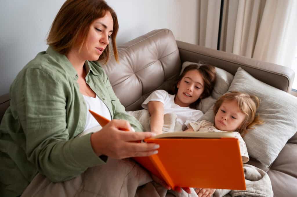 photo-of-woman-reading-Dutch-book-to-children-to-help-them-integrate-into-life-in-the-Netherlands