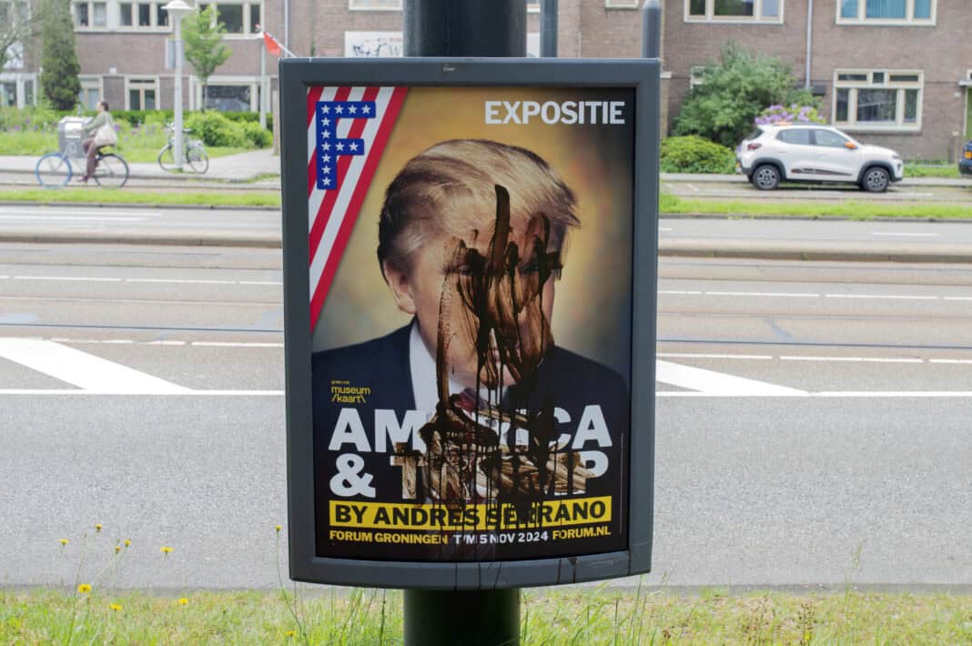 a-sign-in-groningen-with-trump's-face-is-defaced-and-smeared