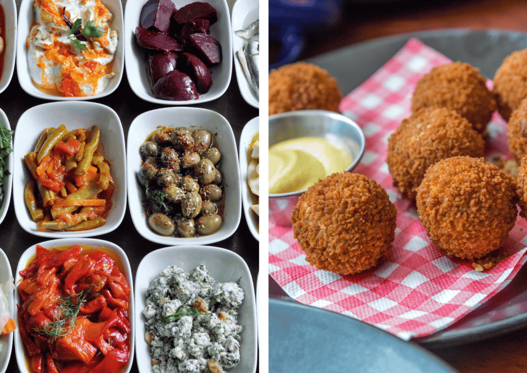 composite-image-comparing-turkish-meze-to-dutch-bitterballen