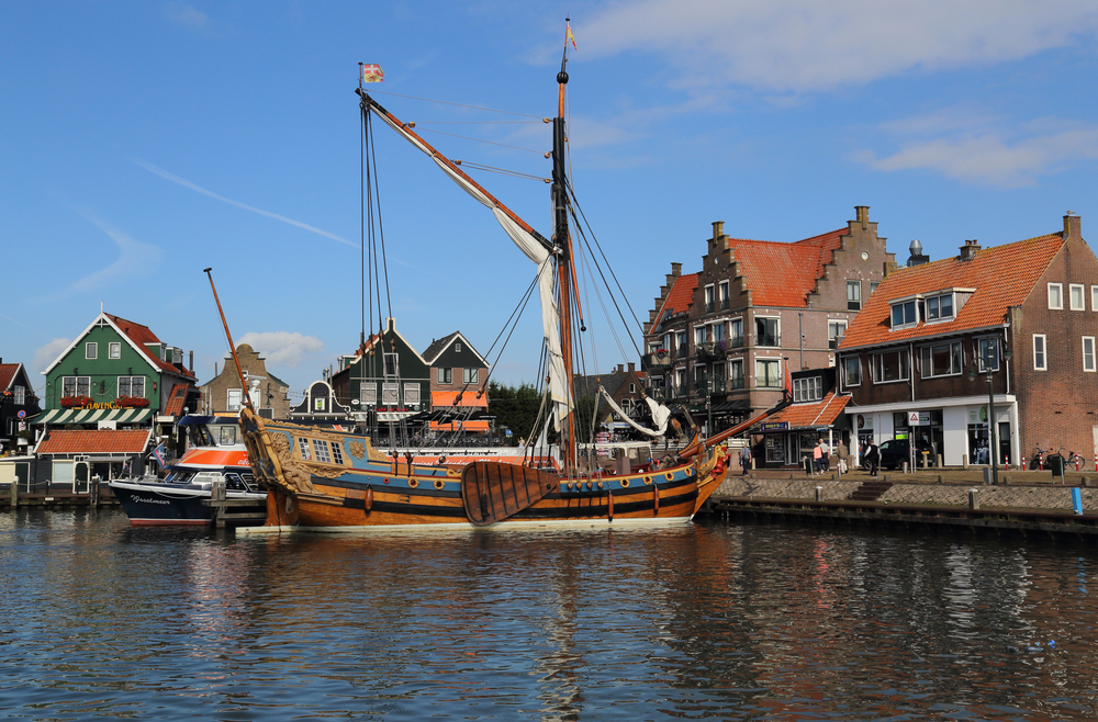 Replica of VOC ship in Volendam harbor in Holland