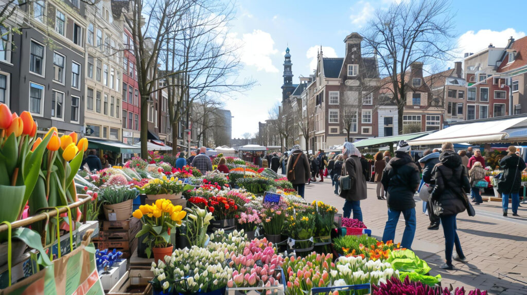 photo-of-Dutch-market-Netherlands-with-people-shopping-during-busy-Dutch-economy